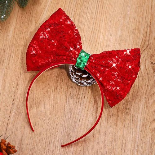 Catery Christmas Bow Headband Red Sequin Bow Headband Christmas Hair Bow Accessories for Women