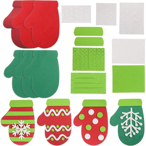 16 Kits Foam Christmas Mitten Craft Kit Foam Christmas Mitten Shapes Ornaments Sets Foam Christmas Mitten Cutouts DIY Christmas Decoration Craft Kit for Kids Xmas Holiday Home Activities,4.3 x 5.7