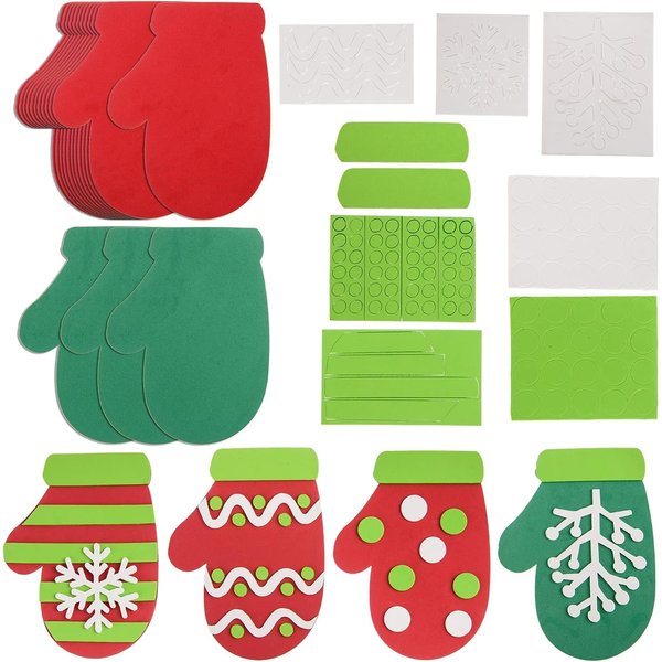 16 Kits Foam Christmas Mitten Craft Kit Foam Christmas Mitten Shapes Ornaments Sets Foam Christmas Mitten Cutouts DIY Christmas Decoration Craft Kit for Kids Xmas Holiday Home Activities,4.3 x 5.7