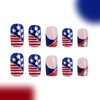 4th of July Press on Nails Medium Square Fake Nails Red Blue White French Tip False Nails Press ons Stars Silver Glitter Glue on Nails Glossy Artificial Independence Day for Girls 24Pcs
