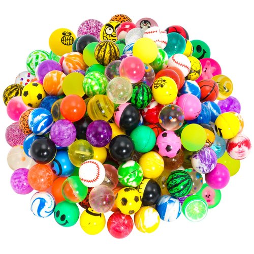 100 Pack Bouncy Balls Bulk,Assorted Colorful Bouncy Balls,Mixed Pattern High Bouncing Balls,Small Rubber Bouncing Balls for Party Favors Prizes Birthdays Gift,27 mm Diameter