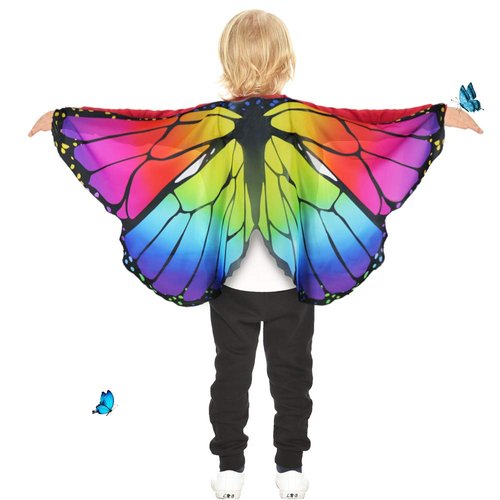 D.Q.Z Kids Monarch Butterfly Wings for Littles Girls Halloween Dress Up Costumes for Play Fairy Princess Party Favors (Rainbow 1)