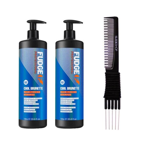 yper Fudge Cool Brunette Blue-Toning Shampoo (33.8 oz) with Teasing Comb Pack of 2