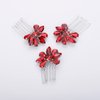 Teyglen Simple Rhinestones Crystal Bride Wedding Hair Comb Set Handmade Red Blue Black Crystal Side Hair Combs Bridal Hair Jewelry Set for Women Bride Girls (Red)