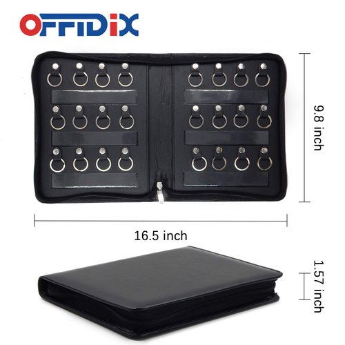 OFFIDIX Portable Zippered Key Case,Leather Portable Key Cabinet 24 Key Hooks Key Organizer,Manager & Landlord Key Holder, Business Padfolio for Real Estate Sales,Hotel Executives, Car Service