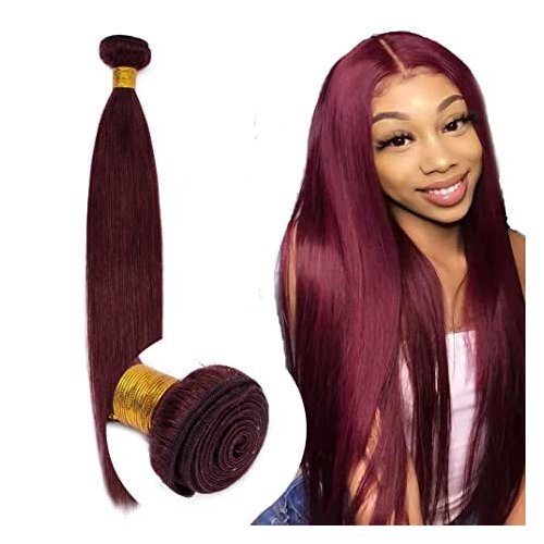 8A Brazilian Virgin Hair 99j Burgundy Straight Hair Weaves Bundle Free Part Red Wine Color 100% Unprocessed Human Hair Weft Weaves (24 INCH)…