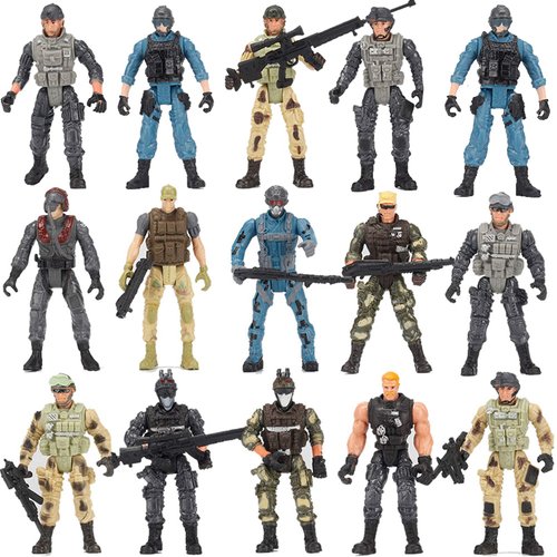 Nasidear 14 Pack Army Men and SWAT Team Soldiers Action Figures,Soldiers Action Figures Playset with 14 Design Military Weapons Accessories, for Kids Child Boys Girls