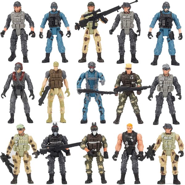 Nasidear 14 Pack Army Men and SWAT Team Soldiers Action Figures,Soldiers Action Figures Playset with 14 Design Military Weapons Accessories, for Kids Child Boys Girls