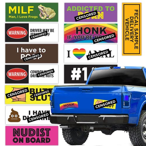 Rio Salto Funny Prank Magnetic Bumper Stickers, 12-Pack, Dirty, Waterproofs, PVC, Metal, Rainbow, Gay Pride, Adults, Reusable, Irregular Shape, Letter Print