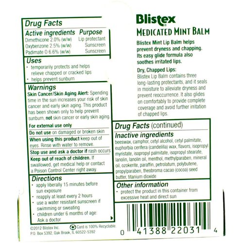 Blistex Medicated Lip Balm SPF 15 0.15 Oz (8 Pack)