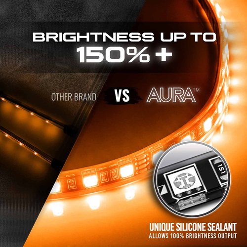 OPT7 Aura Interior Car Lights with Remote Control, Color Change, Music Sync Inside Ambient Lighting Kit, LED Lights for Car Truck Under Dash Accessories, Charger Adapter 12V, 4pc Single Row LED Strip