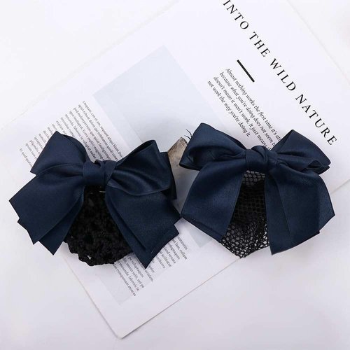 Professional Hair Bun Cover Net Snood Hairnet Bowknot Lace Barrette Hair Clip Hair Accessories For Womens Nurse Stewardess Clips and Barrettes (Blue)