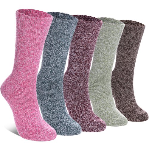 LINEMIN Wool Socks for Women Winter Warm Hiking Thick Warm Cozy Boot Crew Gift Socks 5 Pairs (Multicolored)