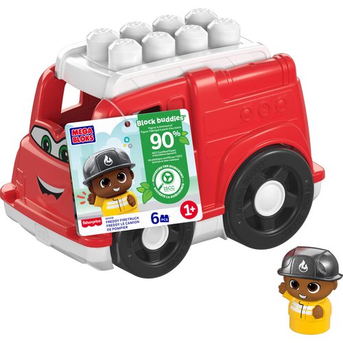 Mega BLOKS First Builders Toddler Building Blocks Toy Set, Freddy Firetruck with 6 Pieces and Storage, 1 Figure, Red, Ages 1+ Years