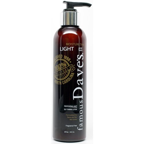 Fair Skin and Face Self Tanner - America's 20,000 Testimonial Famous Dave's Moisture Tan Light 8 Fl Oz. Professional Tanning Lotion for Body and Face - Waterproof