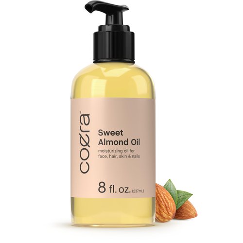 Coera Sweet Almond Oil for Face, Hair, Skin & Nails | 8 fl oz | Cold Pressed | Carrier Oil | Free of Parabens, SLS, & Fragrances
