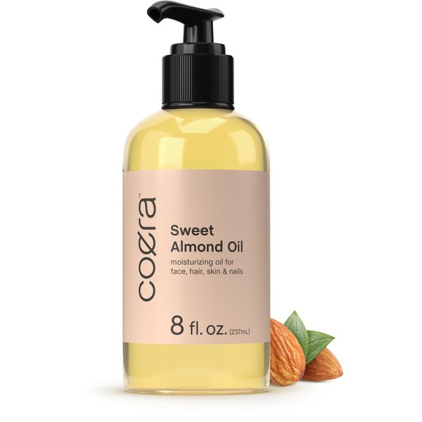 Coera Sweet Almond Oil for Face, Hair, Skin & Nails | 8 fl oz | Cold Pressed | Carrier Oil | Free of Parabens, SLS, & Fragrances