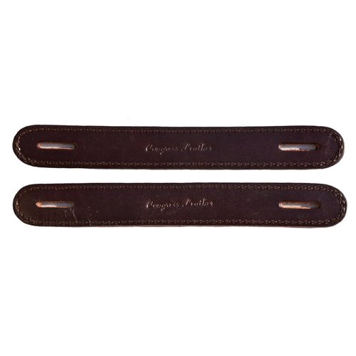 Pair of Havana Brown Leather Slotted Steamer Trunk Handles