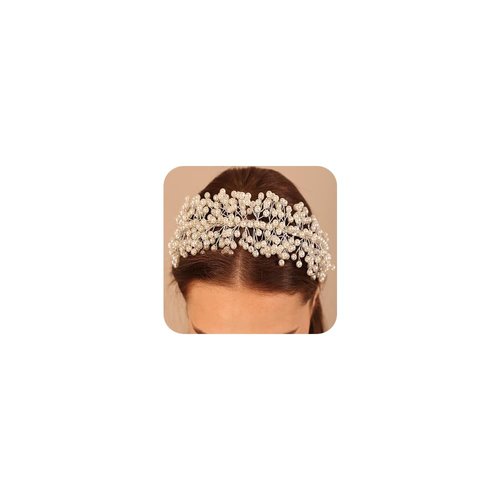 BERYUAN Pearls Wedding Headpiece Women White Vintage Pearl Tiara Crown Hairbands Pealrs Silver Bride Headband Wedding Hair Accessories for Brides Bridesmaid