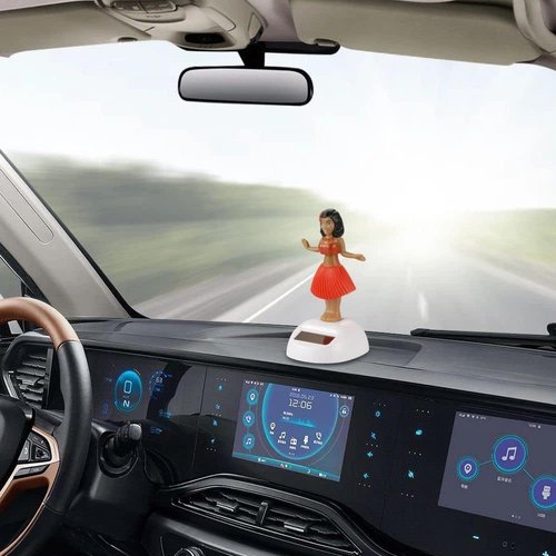 Green Solar Powered Dancing Hula Girl Dashboard Decorations Swinging Bobbleheads Toy Collection Figurines for Auto Interior Home Decor Science Kits and Toys