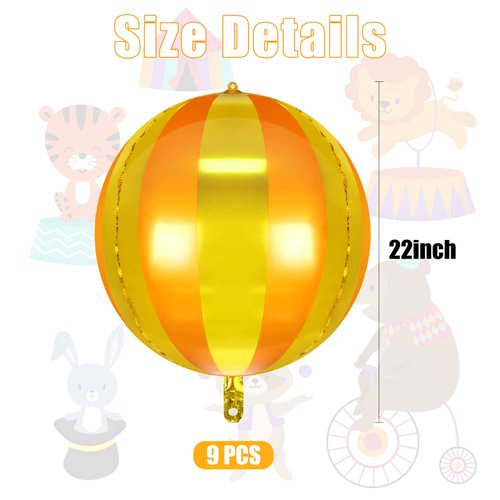 9 Pack Circus Balloons - LIYDE Carnival Decorations Circus Theme Party Decorations Circus Decorations 22 Inch 360 Degree 4D Carnival Balloons (Yellow and Orange)