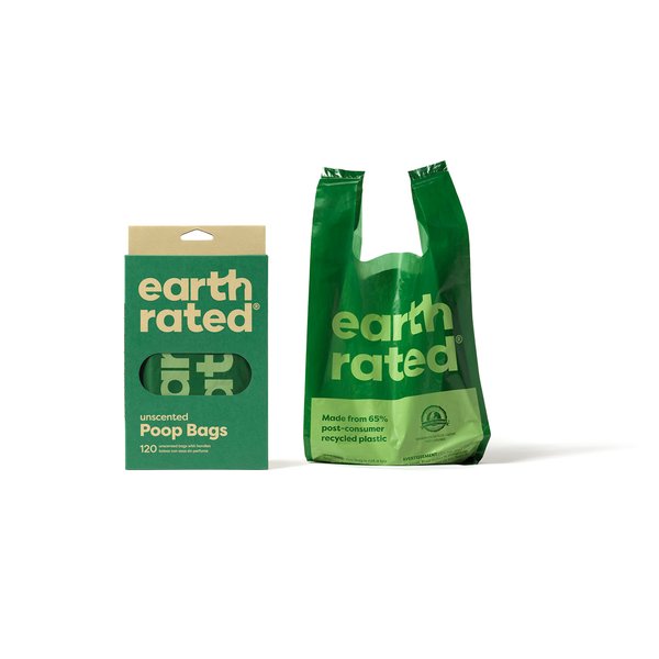 Earth Rated Dog Poop Bags with Handles, Easy Tie and Guaranteed Leakproof, Unscented, 120 Handle Bags