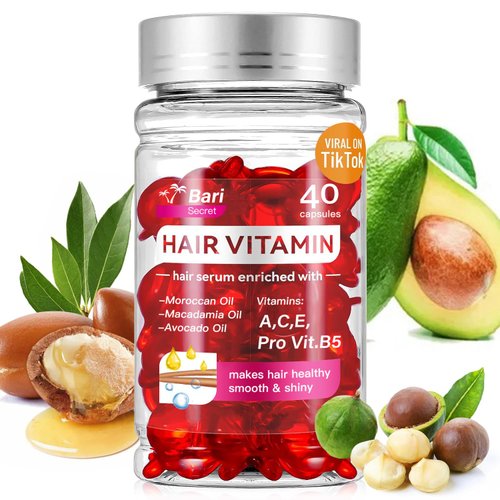 Generic Hair Vitamins Treatment Oil Capsule - no Rinse with Argan Macadamia Avocado Oils - Vitamins A C E Pro B5 - Hair Serum Oil Capsule for Women & Men - 40 Capsules, Red