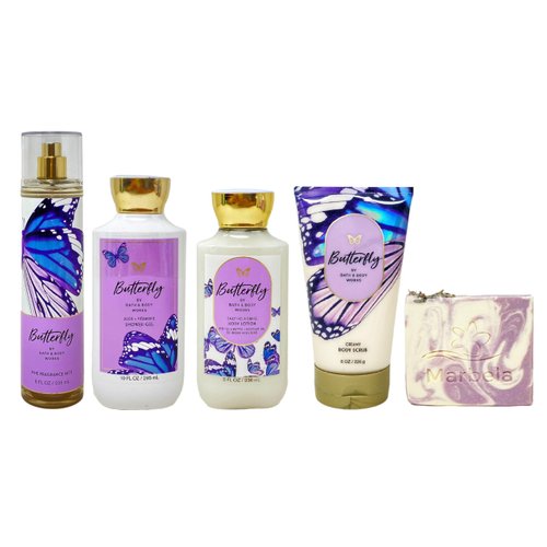 Bath & Body Works Butterfly 4 Piece Bundle with a Lavender Dream Bar Soap - Fragrance Mist - Shower Gel - Body Lotion and Body Scrub - Full Size