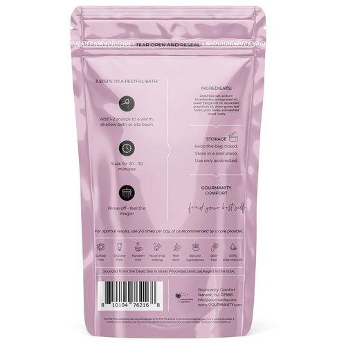Gourmanity Comfort Sitz Bath Salt for Postpartum Care, Soothing Combination of Dead Sea Salt and Essential Oils to Refresh Your Body, Natural Ingredients, Harvested from The Dead Sea, 32oz