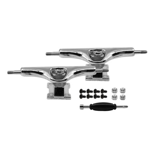 Teak Tuning Prodigy Swerve Fingerboard Trucks, Silver Chrome Colorway - 34mm Wide - Inverted Kingpin - Professional Shape, Appearance & Components