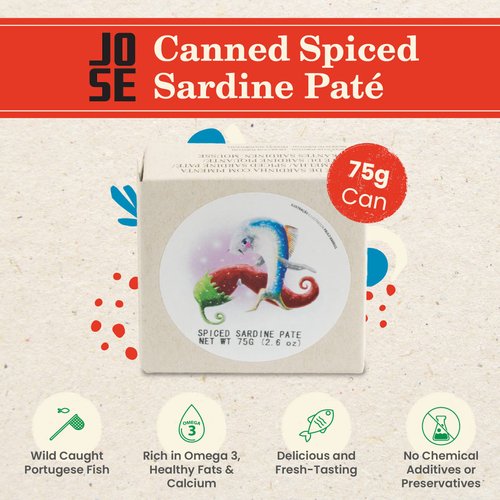 Canned Spiced Sardine Paté by Jose Gourmet, Wild Caught Portuguese Sardines, Canned Fish Paté, Omega 3, Fair Trade, 75g Can