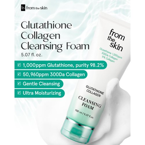 FROM THE SKIN Glutathione Collagen Cleansing Foam - Korean Face Wash, Gentle Facial Cleanser Pore-Clarifying Detox, Hydrates and Revitalizes, For Oily & Dry Skin, Skin-Irritation Formula, 5.3oz.