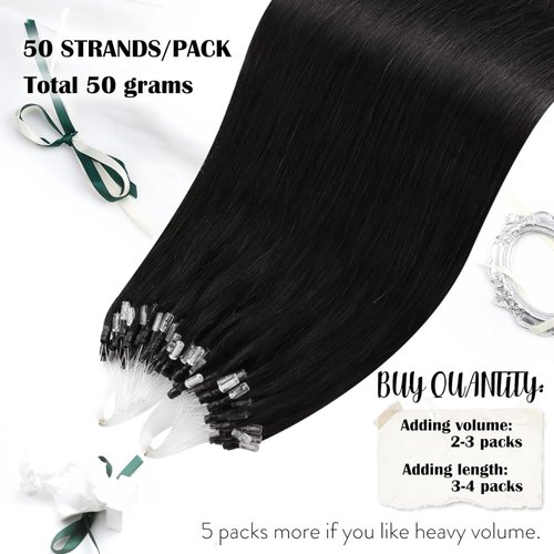 Moresoo Microlink Hair Extensions Human Hair 22 Inch Beaded Hair Extensions Human Hair Color #1B Off Black Hair Extensions Microbead Hair Extensions Human Hair 50G/50S Extensions Human Hair Natural