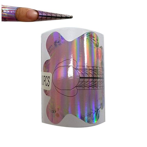BeautyLeader 100PCS Nail Form Laser Pink Acrylic Nail Extension Sticker, Poly Gel Nail Forms Sticker,Nail Extension Forms,Self-Adhesive Nail Tips Guide Stencil Manicure Tool