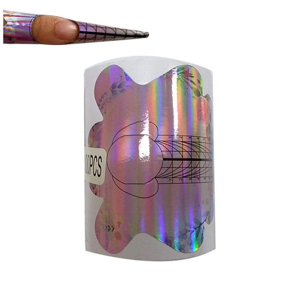 BeautyLeader 100PCS Nail Form Laser Pink Acrylic Nail Extension Sticker, Poly Gel Nail Forms Sticker,Nail Extension Forms,Self-Adhesive Nail Tips Guide Stencil Manicure Tool
