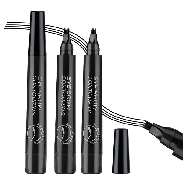 XINGXYUEL 3PCS Natural Black Microblading Eyebrow Pen Waterproof Eyebrow Pencil 4 Tip Eye Brow Pencils for Women Long Lasting Natural Brows Microblade Eyebrow Contouring Pen