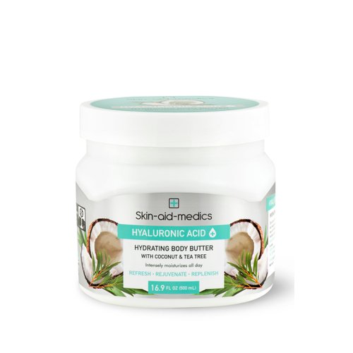 Skin-aid-medics Hyaluronic Acid Hydrating Body Butter, with Coconut and Tea Tree, 16.9 oz