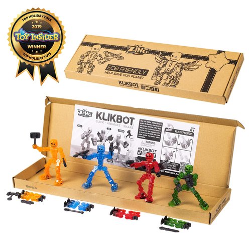 Zing Klikbot, Complete Set of 4 Poseable Action Figures with Weapons, Translucent, Create Stop Motion Animation, for Ages 6 and Up (Series 1 Heroes)