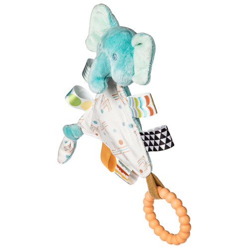 Taggies Teething Toys Baby Rattle Portable Triangle Activity Toy with Sensory Tags, 6-Inches, Elephant