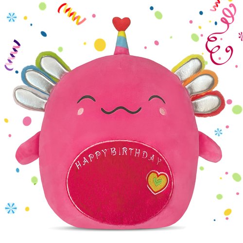 NXNYNZ Happy Birthday Axolotl Plush Pillow, 14inches Pink Cute Axolotl Stuffed Animal Toy, Soft Axolotl Plushies Doll Birthday Party Decorations Home Decor Gifts for Kids Girls Boys