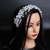 Needzo First Communion White Flower Crown Hair Accessory, Girl's Headband for Weddings, Princess Faux Crystal Pearl Headpiece, One Size