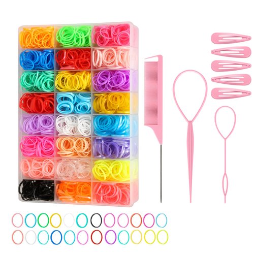 CZZXI 2500pcs Hair Elastics, 24 Color Colorful Small Rubber Bands with Organizer, Topsy Turvy Hair Tool Hair Accessories for Girls, Toddlers, Kids