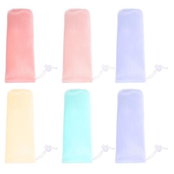 Ymapinc 6 Pcs Triple Layer Mesh Soap Bag for Shower, Bar Soap Pouch with Drawstring, Net Soap Sock for Body Facial Cleaning Bathroom Tool(5 Colors + 1 Extra Purple, 3-layer mesh)