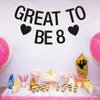 INNORU Great to Be 8 Banner, Kids 8th Birthday Party Hanging Bunting, Cheers to 8 Years Party Decorations Supplies Banner, Black Glitter