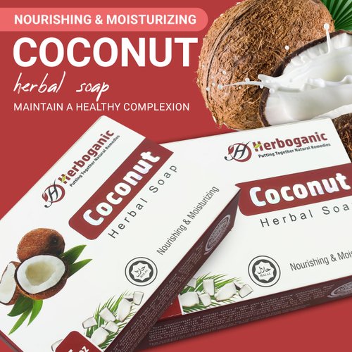 HERBOGANIC Coconut Herbal Soap | Natural Bar Soap for Face and Body | Nourishing and Moisturizing | Infused with Coconut | Gentle for Men and Women | 5 Oz (Pack of 3
