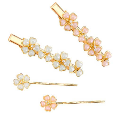 Aprince Gold Barrettes for Women 4Pcs French Fancy Hair Clips Flower Pearl Hairpin Vintage Rhinestone Wedding Decorative Hair Clips Hair Accessories for Women Girls Fine Hair