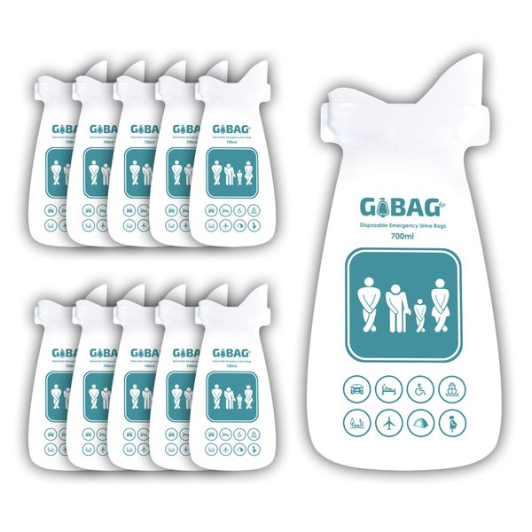 Gogobag Disposable Urine Bags 10-Pack Unisex Portable Urinal Pee Bags with 2X Absorption Pads for Emergency, Travel, Camping, Driving Traffic Jam, Hiking - for Men Women [Pregnant]& Children