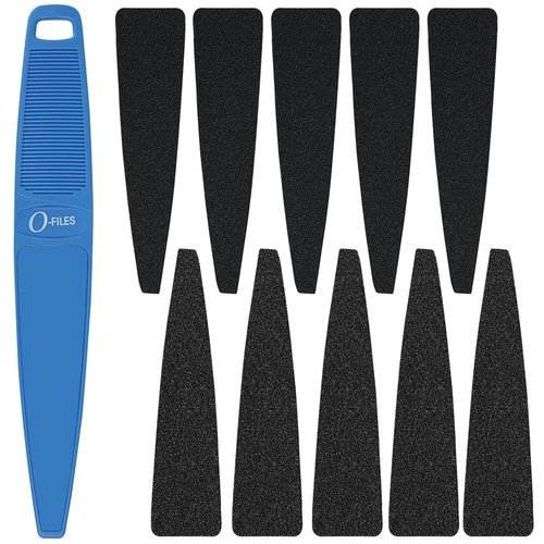 ForPro Professional Collection O-Files Pedi System Kit, Double-Sided Pedicure File for Heels & Feet, Includes Ten 60/100 Grit Refill Strips, 10.5” L,Blue