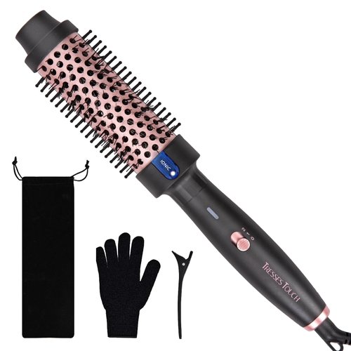 Thermal Brush 1.5 Inch Thermal Round Brush Blowout Look, Heated Round Brush with 2 Temp Settings, Curling Brush Dual Voltage Ionic Thermal Hair Brush for Long Medium Hair, Rose Updated