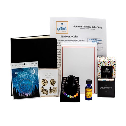 Generalized Anxiety Relief Items for Women Include Anti Anxiety Journal 7 Bead Chakra Fidget Bracelet Affirmation Cards Calming Essential Oil Mental Health Gift Box Relaxation Gifts for Women Anxiety